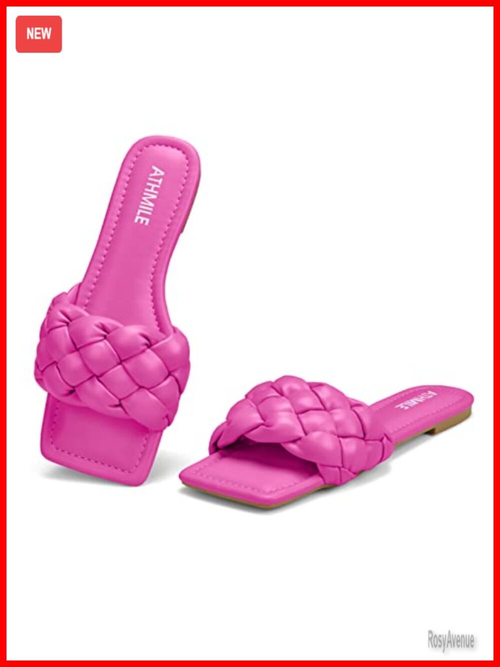 Braided Slide Sandals Square Open Toe Memory Foam Slip On Summer